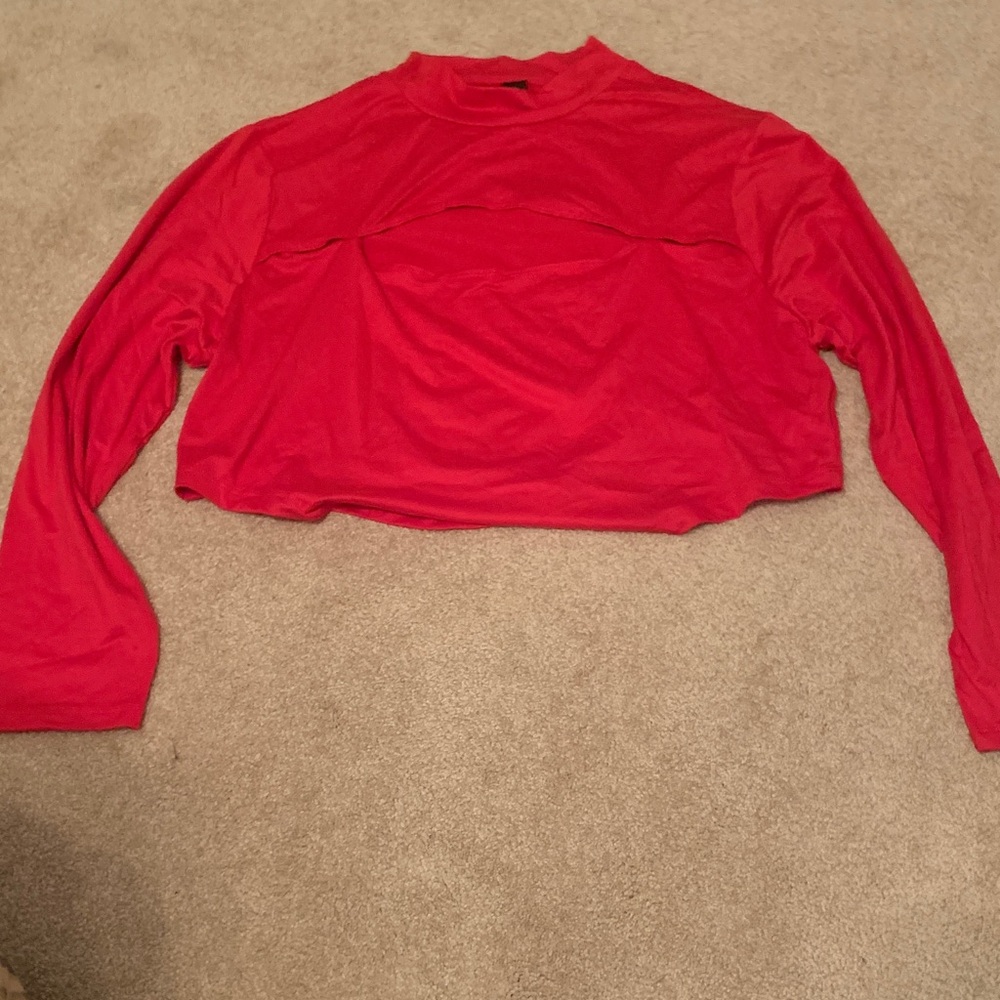 Vibrant Red Long Sleeve Cut Out Top